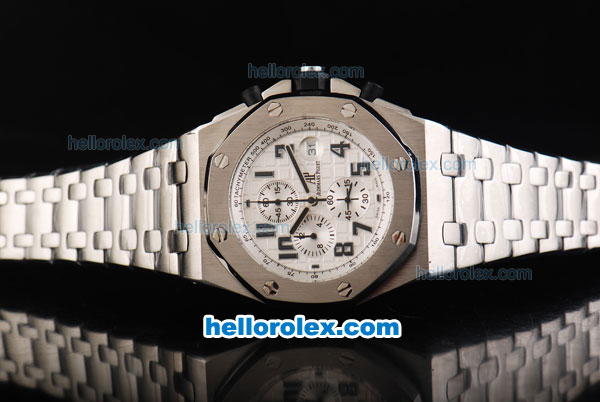 Audemars Piguet Royal Oak Chronograph Quartz Movement with White Dial,White Bezel and Black Marking - Click Image to Close